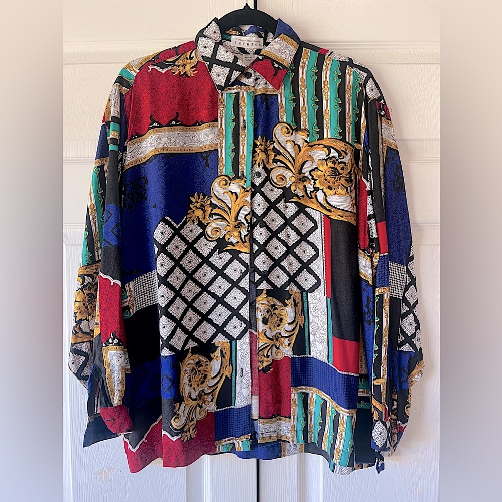 V I N T A G E  1990s Does Power Clash Baroque Print Blouse by Express - Sz M